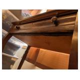 Antique Wood Writing Desk with Chair and Floral Upholstered Seat