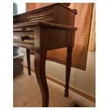 Antique Wood Writing Desk with Chair and Floral Upholstered Seat