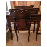 Antique Wood Writing Desk with Chair and Floral Upholstered Seat
