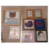 Collection of Framed Cross Stitch and Fabric Art Pieces