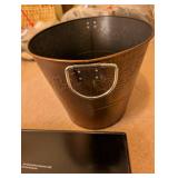 Copper-Tone Embossed Metal Tub and Red Serving Tray Set