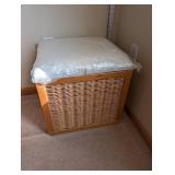 Wicker Storage Chest with Hinged Lid and Cushion Top