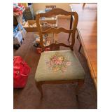 Vintage Wood Dining Table with 4 Upholstered Needlepoint Chairs