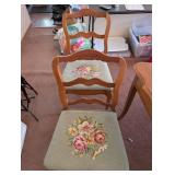 Vintage Wood Dining Table with 4 Upholstered Needlepoint Chairs