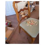 Vintage Wood Dining Table with 4 Upholstered Needlepoint Chairs