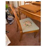 Vintage Wood Dining Table with 4 Upholstered Needlepoint Chairs