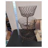 Decorative 3-Tier Metal Basket Stand with Framed Art Prints and Tile Coasters Set