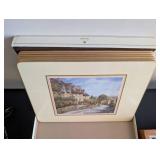 Decorative 3-Tier Metal Basket Stand with Framed Art Prints and Tile Coasters Set