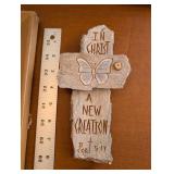 Christian Wall Art Set with Framed Jesus Portrait and 3 Decorative Crosses