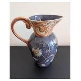 Vintage Embossed Floral Ceramic Pitcher with Scroll Handle