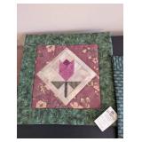 Set of 2 Quilted Tulip Wall Hangings and Swedish Woven Table Runner