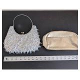 Set of 2 Evening Bags with Silver Beaded Clutch and Gold Pouch