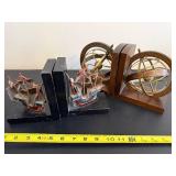 Armillary Sphere Bookends & Sailboat Ship Bookends - Two-Set Desk Decor