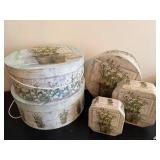 Daisy-Print Round Storage Boxes & Hexagonal Boxes - 4-Piece Decor Set