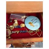 Vintage Wooden Jewelry Box with Beaded Necklaces, Earrings & Accessories