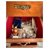 Vintage Wooden Jewelry Box with Beaded Necklaces, Earrings & Accessories