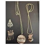 Viking Ship Pendant Necklace - Scandinavian Pewter & Silver Tone Jewelry (Lot of 4)