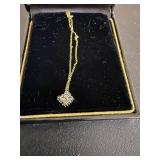 J.B. Hudson Gold-Tone Necklace with Blue Cluster Square Pendant