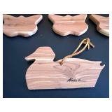 Wooden Caddy with 3 Butterfly and One Loon Ornaments (Lot of 5)