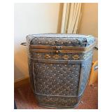 Vintage Hexagonal Woven Hamper - Blue-Gray Rattan with Metal Banding