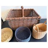 Wicker Baskets Set - Large Rectangular Basket & 3 Round Baskets (Lot of 4)