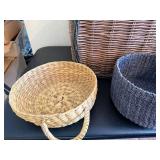 Wicker Baskets Set - Large Rectangular Basket & 3 Round Baskets (Lot of 4)