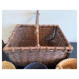 Wicker Baskets Set - Large Rectangular Basket & 3 Round Baskets (Lot of 4)