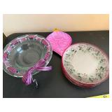 Holly Border Dinner Plates - Red Rim, Green Leaves Pattern