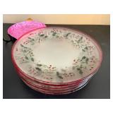 Holly Border Dinner Plates - Red Rim, Green Leaves Pattern