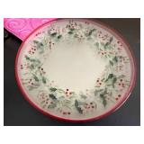 Holly Border Dinner Plates - Red Rim, Green Leaves Pattern