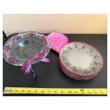 Holly Border Dinner Plates - Red Rim, Green Leaves Pattern