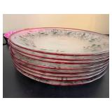 Holly Border Dinner Plates - Red Rim, Green Leaves Pattern