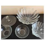 Crystal Glass Starburst Serving Bowl Set with Lidded Pedestal Plate