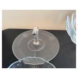 Crystal Glass Starburst Serving Bowl Set with Lidded Pedestal Plate