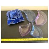 Leaf-Shaped Glass Dishes (Lot of 5) & Blue Ceramic Nesting Bowls