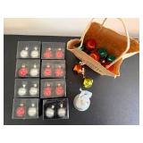 Christmas Ornament Place Card Set - 18 Boxed Glass Ornaments (Red Swirl & Silver Glitter)