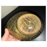 Brass Swan-Shaped Bowl with Handle - Ornate Feather Pattern Centerpiece