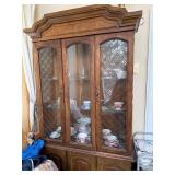 Oak China Cabinet Hutch - Diamond-Pattern Glass Doors
