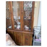 Oak China Cabinet Hutch - Diamond-Pattern Glass Doors