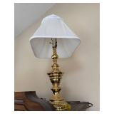 Brass Ornate Table Lamp with White Fabric Shade