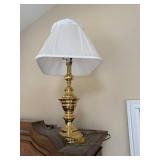 Brass Ornate Table Lamp with White Fabric Shade