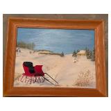 Paintings (Lot of 2) - Winter Snow Scene with Red Sleigh & Lovers Geese, Framed