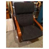 Mid-Century Modern Black Upholstered Lounge Chair with Wood Armrests