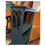 Gothic Arch Display Shelf - Blue Wood 5-Shelf Narrow Bookcase