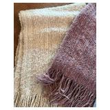 Throws (Lot of 3) - Beige, Burgundy & Gray-Blue Textured Weave