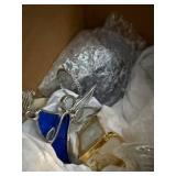 Vintage Glassware & Jewelry Mix: Frosted Portrait Tumbler, Stemmed Wine Glass, Blue Pendant