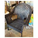 Dark Resin Wicker Outdoor Patio Chair - Curved-Back Armchair