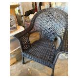 Dark Resin Wicker Outdoor Patio Chair - Curved-Back Armchair