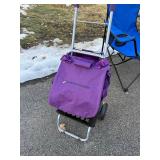 Purple Folding Wagon Cart with Tote Bag - Aluminum Frame, 2 Large Wheels