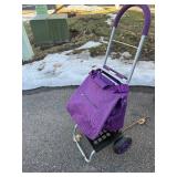 Purple Folding Wagon Cart with Tote Bag - Aluminum Frame, 2 Large Wheels